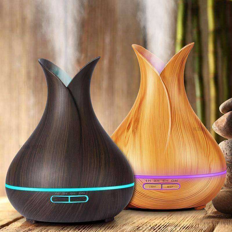 LED Wooden Grain Petal Essential Oil Diffuser