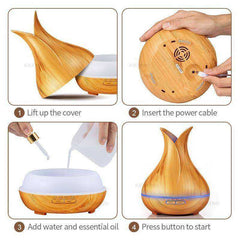 LED Wooden Grain Petal Essential Oil Diffuser