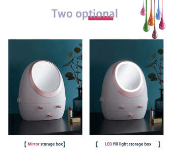 Aesthetic Portable Dustproof LED Light Makeup Mirror Organizer Box