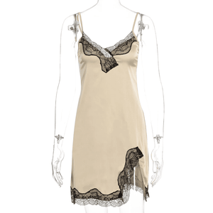 Lace Patchwork V-neck Slip Mini Sleepwear Dress