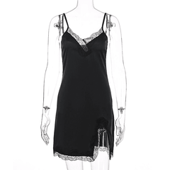 Lace Patchwork V-neck Slip Mini Sleepwear Dress