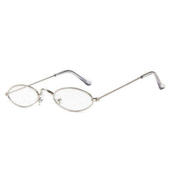Small Oval Sunglasses Vintage Tiny Metal Frame Flat Lens