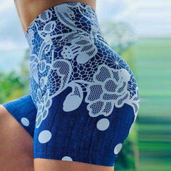 New High Waist Push Up Fitness Yoga Running Gym Scrunch Butt Seamless Print Elastic Short Leggings - AWAKENING AESTHETICS