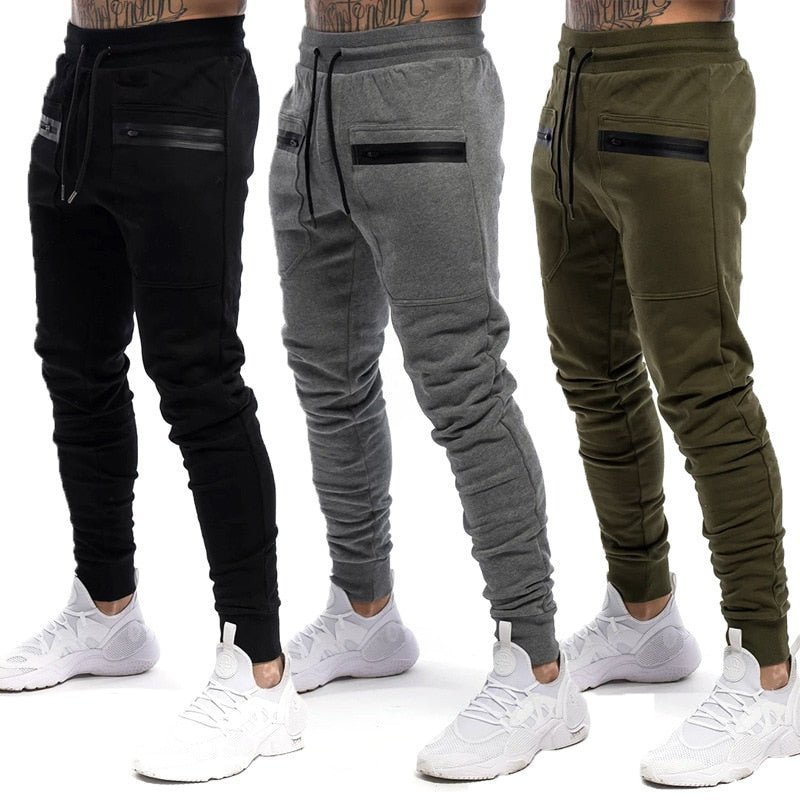 New Mens Jogger Zip pocket Sweatpants Man Gyms Workout Fitness Cotton Trousers Male Casual Fashion Skinny Track Pants Winter - AWAKENING AESTHETICS