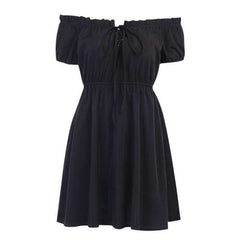 Sexy Gothic High Waist Off Shoulder Solid Black Casual Dress