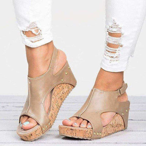 Image of Aesthetic Peep Toe Wedge Heels Sandals For Women