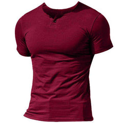 MUSCLE ALIVE Men's Short Sleeve Henleys  T-Shirt Single Button Placket