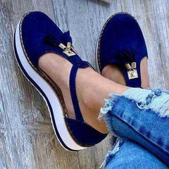 Women Flat Shoes Thick Sole Platform Fringe Spring Tassels