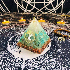 Awakening Orgonite Pyramid Raziel Vishuddha Chakra White Crystal Amazonite