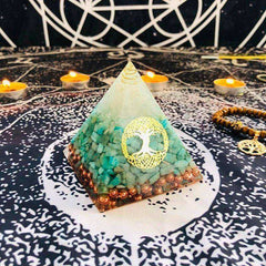 Awakening Orgonite Pyramid Raziel Vishuddha Chakra White Crystal Amazonite