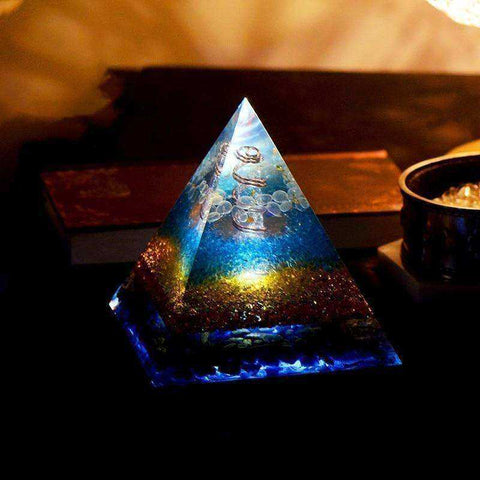 Image of Blue Transparent Awakening Orgonite Pyramid 11cm