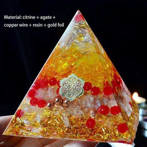 Image of AURA REIKI Orgonite Natural Citrine Pyramid Energy Converter Decoration Aura Crystal Exorcise Evil Spirits Jewelry Crafts Gift
