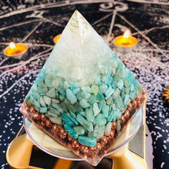 Awakening Orgonite Pyramid Raziel Vishuddha Chakra White Crystal Amazonite