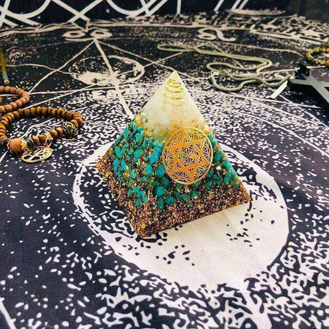 Image of Life Potential Natural Awakening Turquoise Crystal Orgonite Pyramid