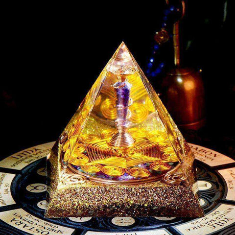 Image of Wealth Awakening Orgonite Pyramid (13cm) Crystal Energy Converter Magic Reiki Ceremony