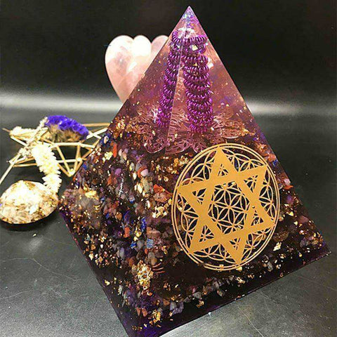 Image of Lucky Awakening Orgonite Crystal Pyramid Sahasrara Chakra Raziel Chakra