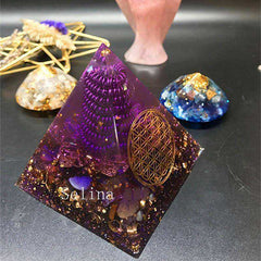 Lucky Awakening Orgonite Crystal Pyramid Sahasrara Chakra Raziel Chakra