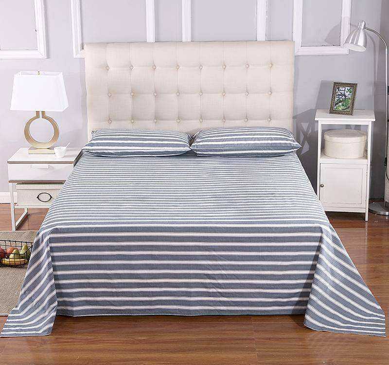 Grey & White Stripes Grounded Earthing Bed Sheet Flat Sheet EMF protection