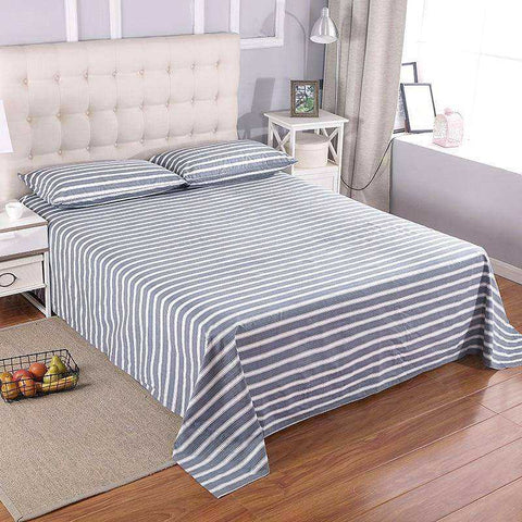 Image of Grey & White Stripes Grounded Earthing Bed Sheet Flat Sheet EMF protection