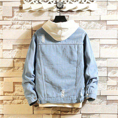 Black & Light Blue Denim Jacket Acrylic Men Winter Jacket 2020 Autumn Winter Casual