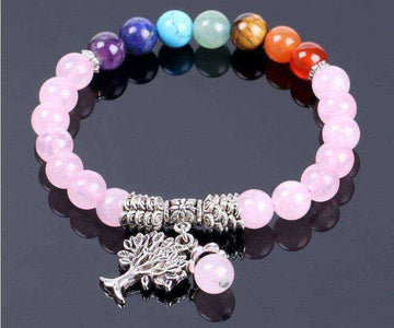 Pink Crystal Quartz 7 Chakra Awakening Gem Stone Bead Bracelet