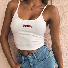 Sexy Women Crop Top 2021 Summer Honey Letter Embroidery Camisole