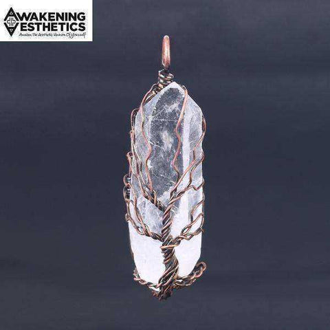 Image of Tree of Life Clear Quartz Crystal Pendant Necklace