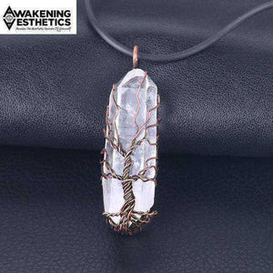 Tree of Life Clear Quartz Crystal Pendant Necklace