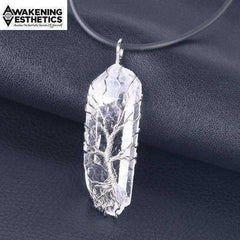 Tree of Life Clear Quartz Crystal Pendant Necklace