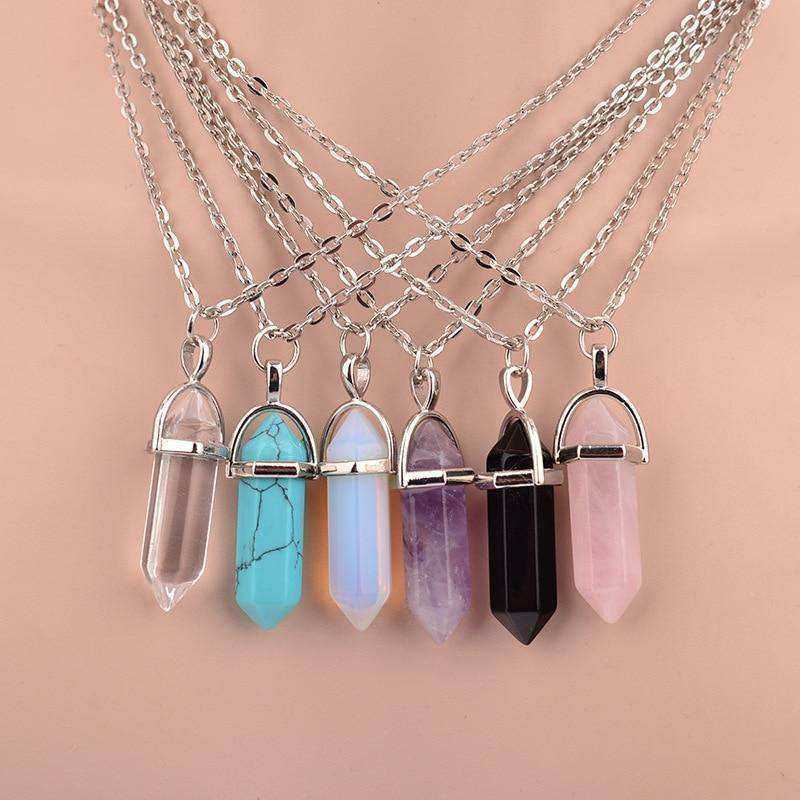 Hexagonal Quartz Pendant Necklaces