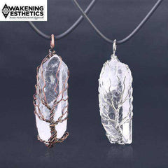 Tree of Life Clear Quartz Crystal Pendant Necklace