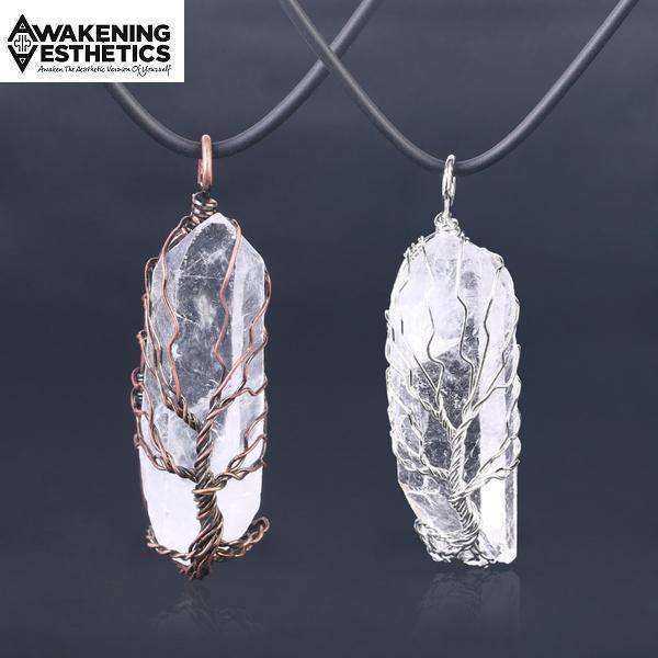 Tree of Life Clear Quartz Crystal Pendant Necklace