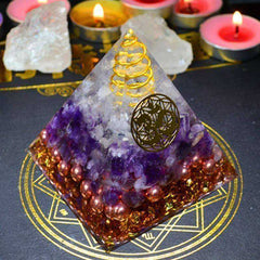 Natural Amethyst Awakening Orgonite Pyramid Coil Orgone Energy Converter
