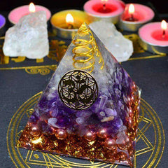 Natural Amethyst Awakening Orgonite Pyramid Coil Orgone Energy Converter