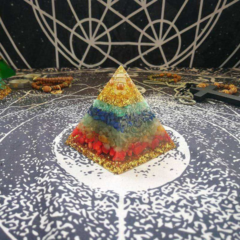 Image of 7 Chakra Zadkiel Orgone Energy Eliminates Negative Energy Awakening Orgonite Pyramid (7cm)