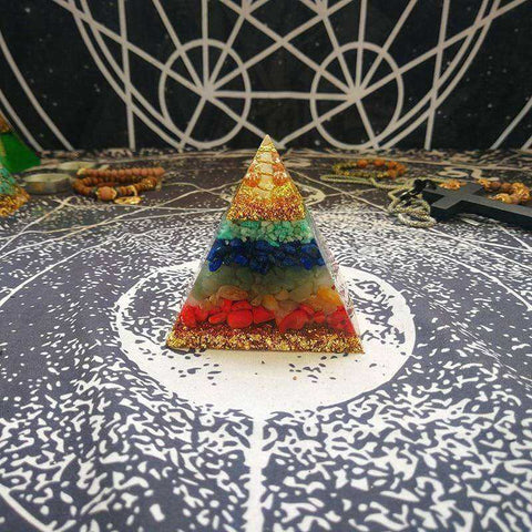 Image of 7 Chakra Zadkiel Orgone Energy Eliminates Negative Energy Awakening Orgonite Pyramid (7cm)