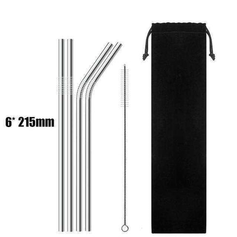 Image of Reusable 304 Stainless Steel Straws & Cleaner Brush
