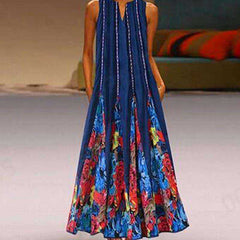 Casual Floral Printed Maxi Long Vintage Sleeveless Women Dress