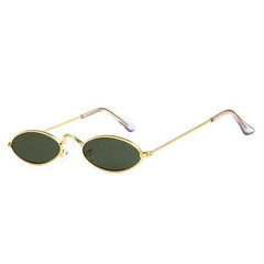 Small Oval Sunglasses Vintage Tiny Metal Frame Flat Lens