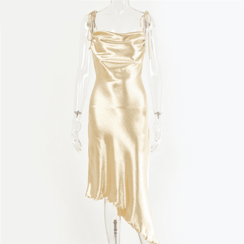 Image of Metallic Satin Backless Straps Long Dress