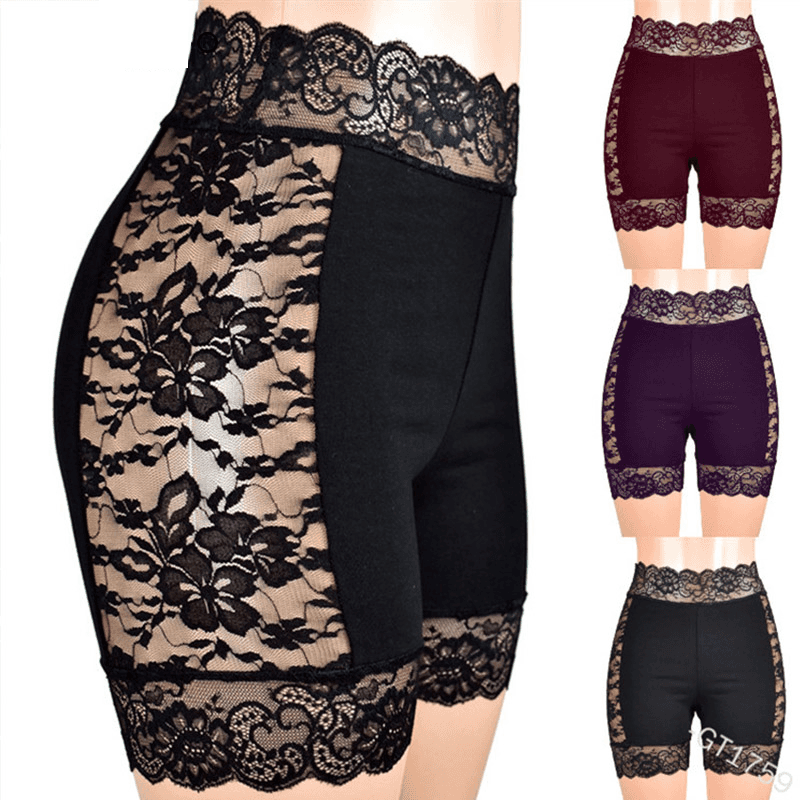 3XL Women High Waist Sexy Slim Lace Ruffles Cutout Short Leggings