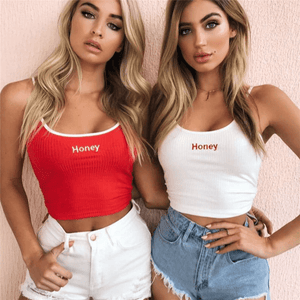 Sexy Women Crop Top 2021 Summer Honey Letter Embroidery Camisole
