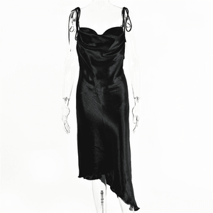 Metallic Satin Backless Straps Long Dress