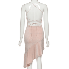 Sexy Spaghetti Strap Silk Glitter Asymmetrical Mini Dress