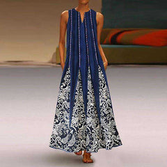 Casual Floral Printed Maxi Long Vintage Sleeveless Women Dress