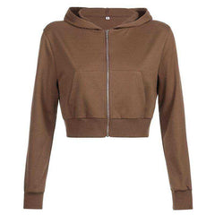 Autumn Fashion Longslive Women Zip Up Hoodies Cropped Sweatshirt