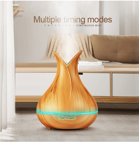 Image of LED Wooden Grain Petal Essential Oil Diffuser