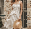 Women Striped Button Beach Casual Summer Dress