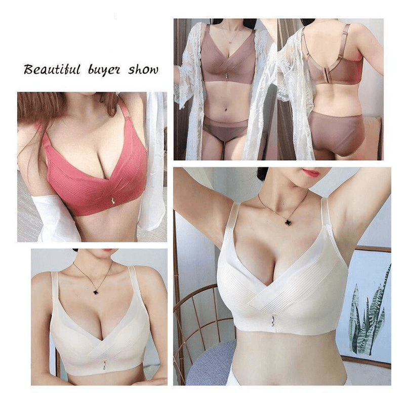 Women Sexy Push Up Lingerie Wire Free Bras Wide Straps Underwear