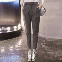 Woolen High Waist Casual Pencil Pants for Women